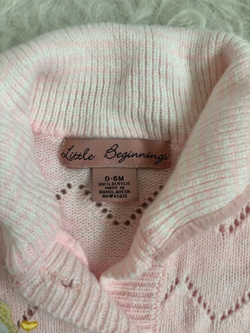 Little Beginnings Pink Shawl-Collar Knit Cardigan with Embroidered Bear